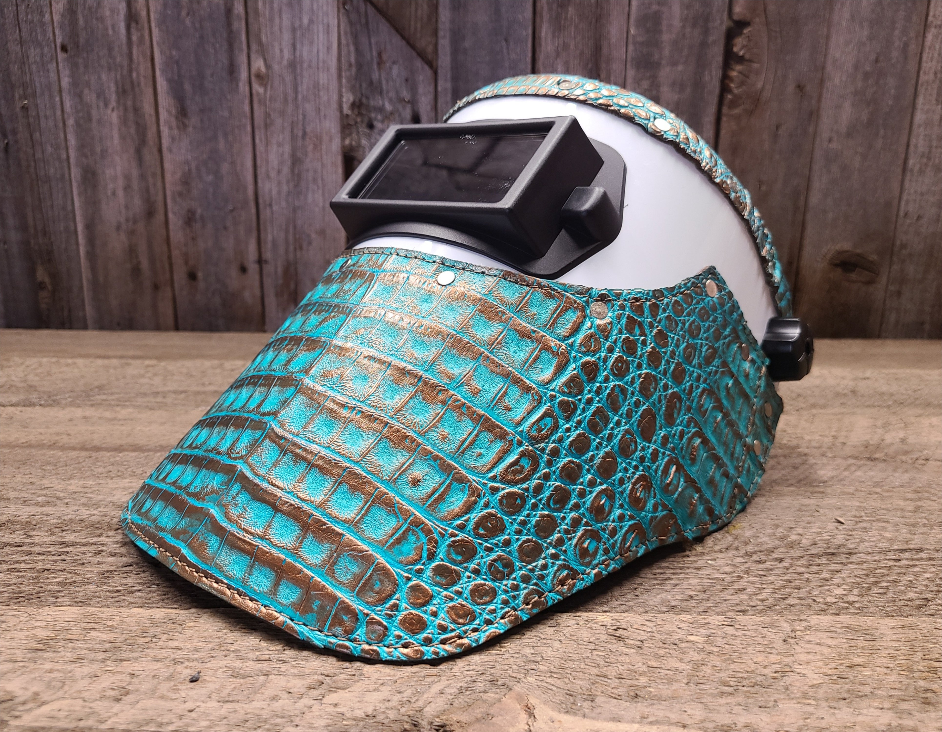 Outlaw Leather - Welding Hood - Gold Turquoise Caiman